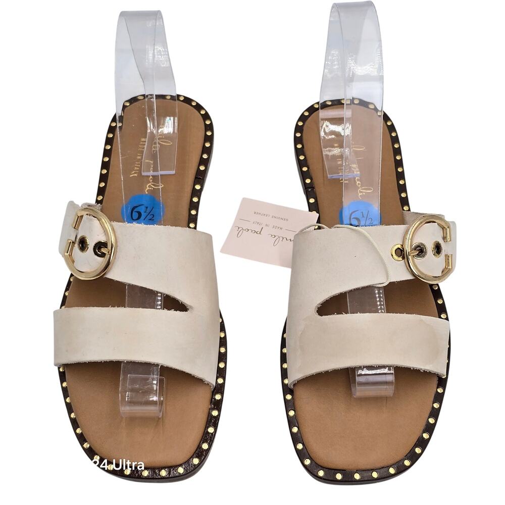 Mila Paoli White Leather Sandals Studded Buckle Slip On Made in Italy Womens 6.5